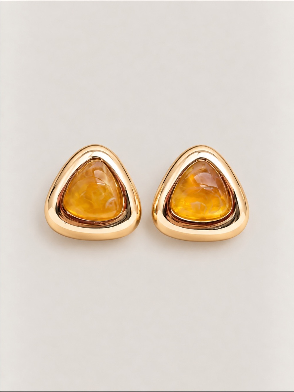 New! Amber Honey Gemstone Triangle Gold Statement Earrings NWOT
